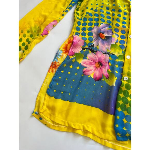 READ Kim Lai Silk Floral Sheer Button Down Long Sleeve Blouse Womens XS Small - Picture 14 of 16